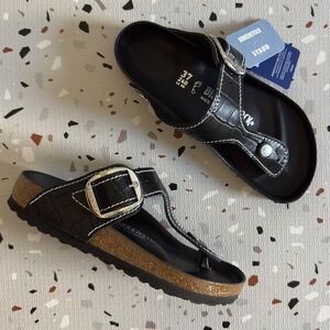 Staud × Birkenstock Gizeh Big Buckle Sandal in Black Size 37